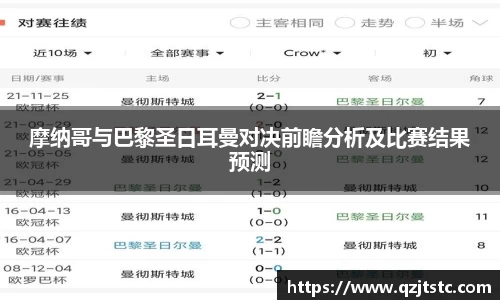 摩纳哥与巴黎圣日耳曼对决前瞻分析及比赛结果预测